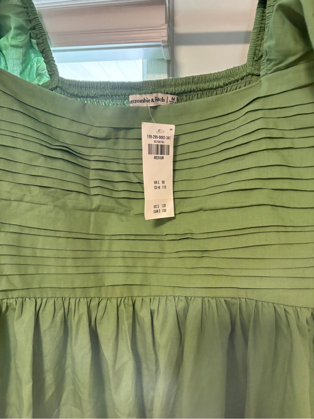 Abercrombie & Fitch Puff Sleeve Midi Dress in Sage Green - Picture 2 of 3